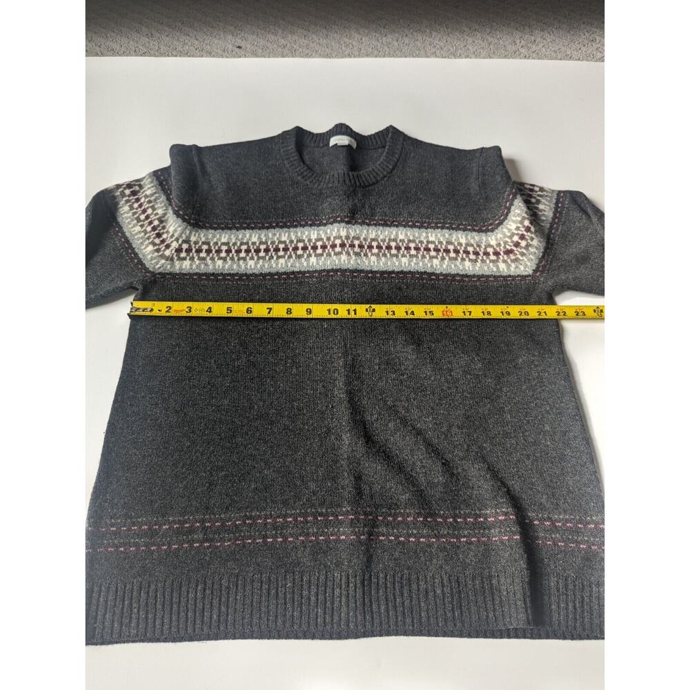 Garnet Hill Sz Medium 100% Extra fine Merino Wool Gray Crew Neck Fair Isle... - Picture 6 of 8